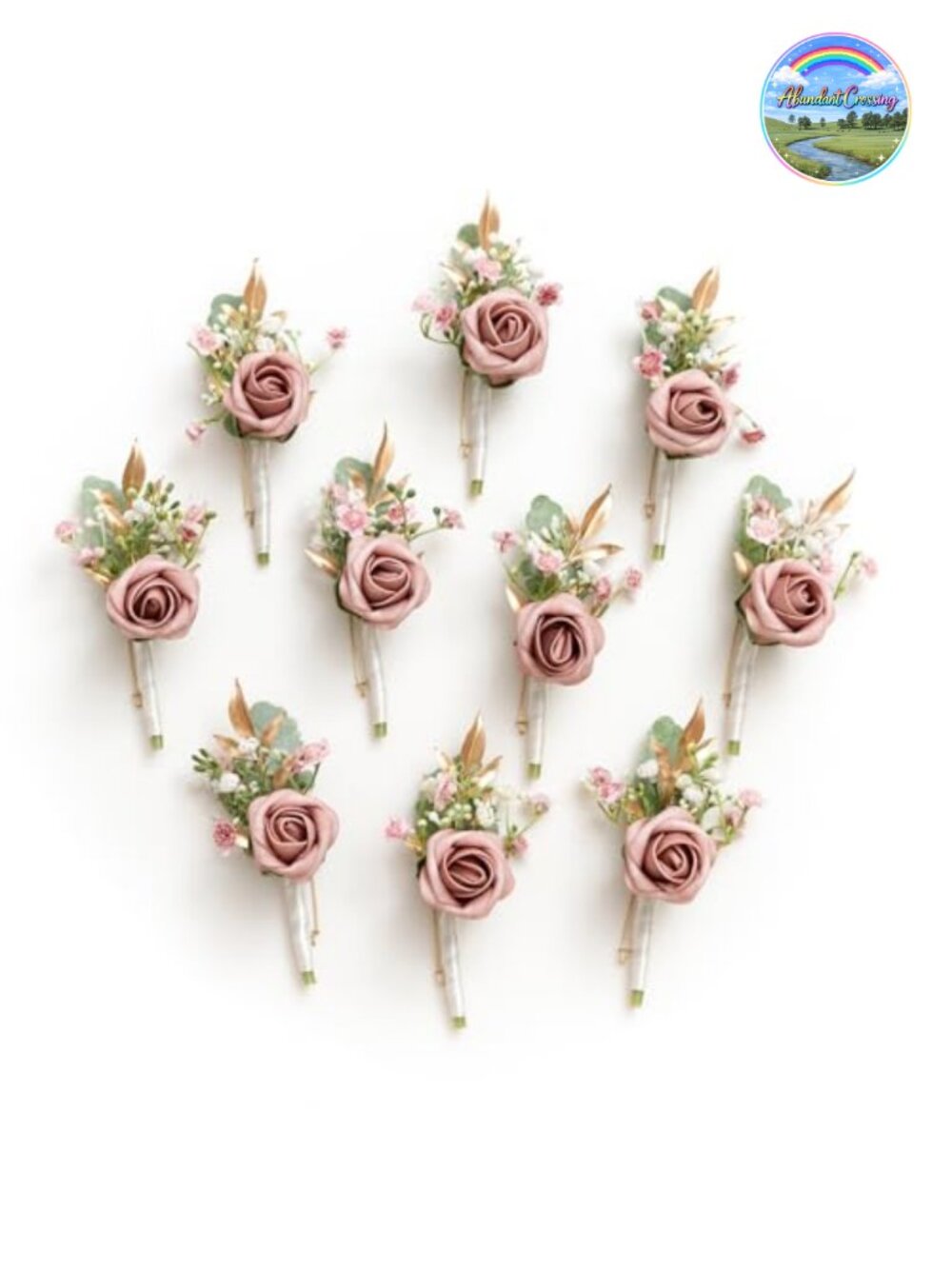 Artificial Flower Boutonniere Set for Men Wedding Prom Homecoming 10pcs